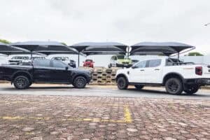 A black and white Ford Ranger