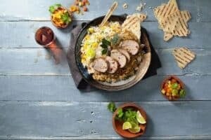 Pork bobotie with mango rice and atchar salad recipe