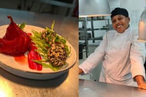 Red wine poached pear