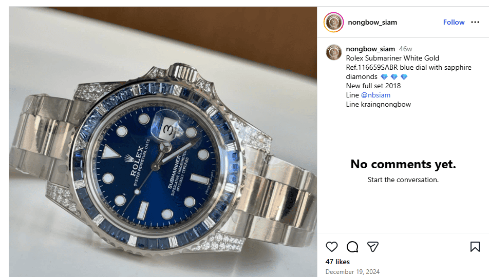 Rolex ,screenshot Instagram