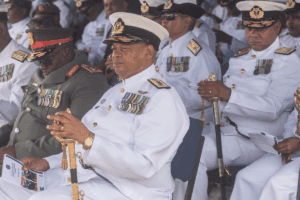 Sinking navy sails on stormy seas