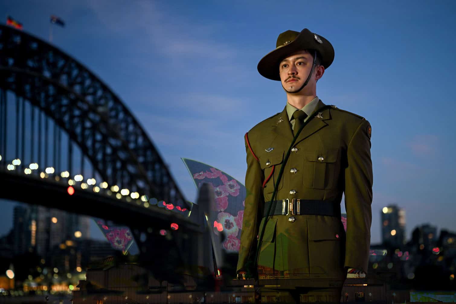 Poppies projected on Sydney Opera House during Remembrance Day 2025 Dawn Service
