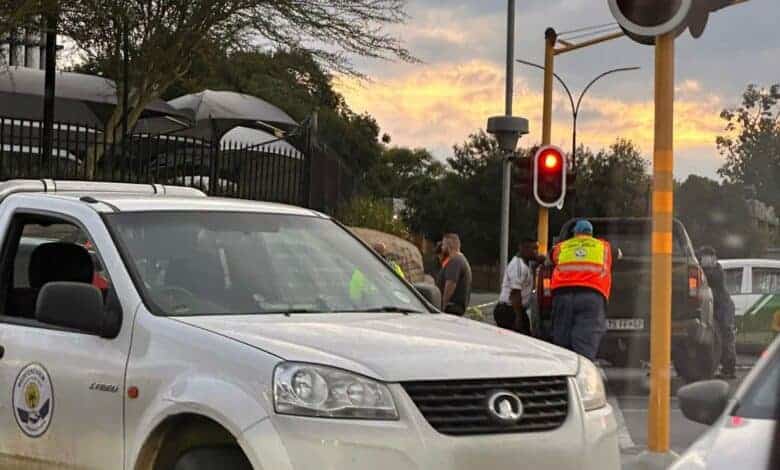 The scene of the shooting in Bedfordview where a man was shot and killed during rush-hour traffic.