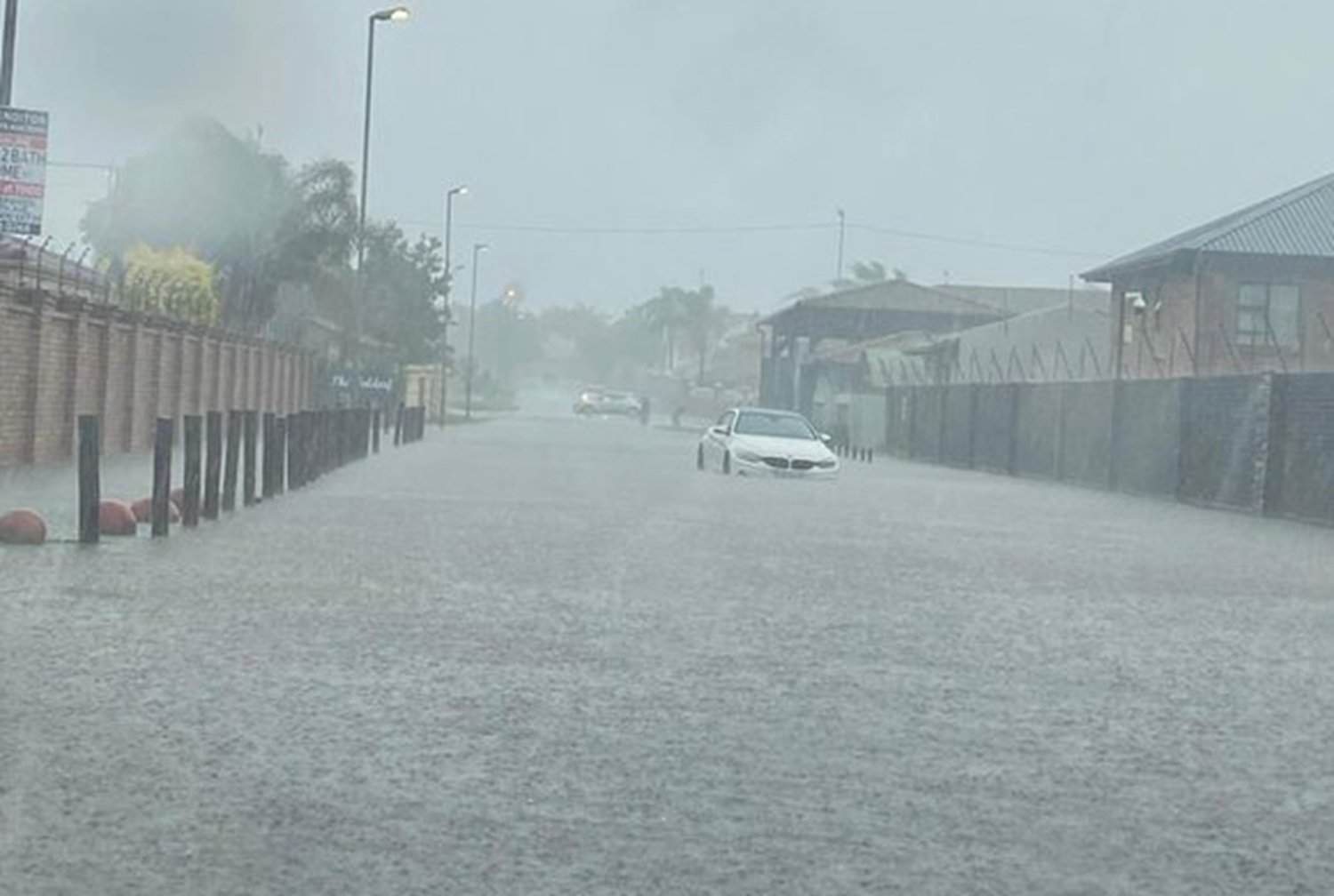 A flooded road in Ravenswood, Boksburg, after rain in November 2025