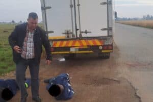 Suspects nabbed after stealing meat truck.