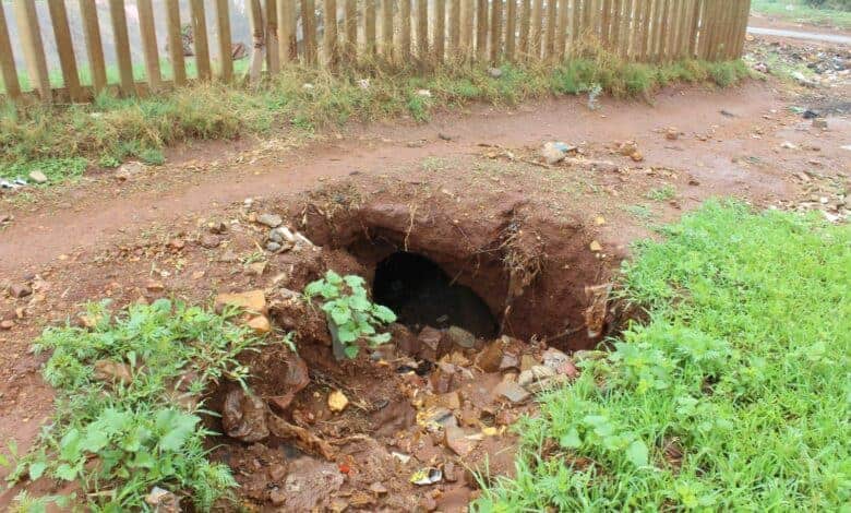 The sinkhole is now stretching to under the fence separating Khutsong South and the big storm water canal next to it.
