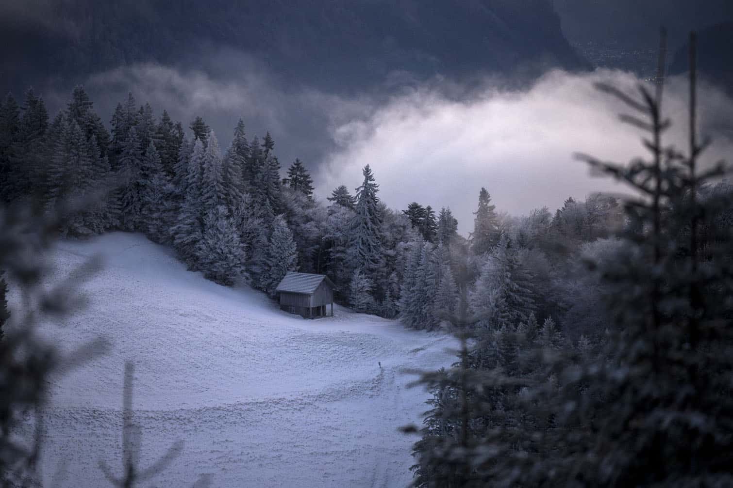 Season's first snow in St. Margrethenberg village