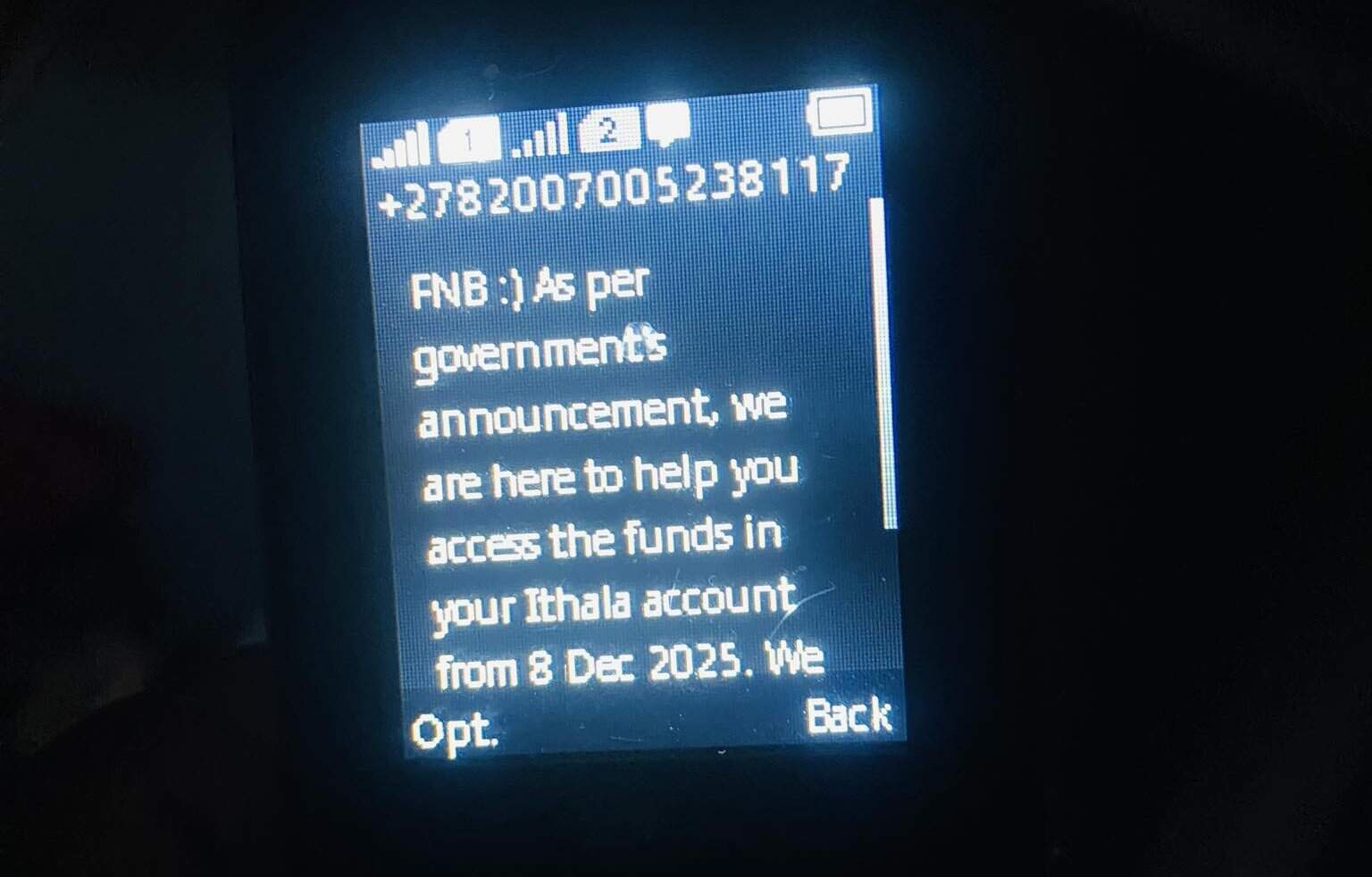 FNB communication to one of the Ithala depositors