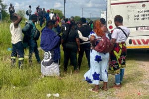 Passengers of a bus stopped outside Polokwane on 18 December.