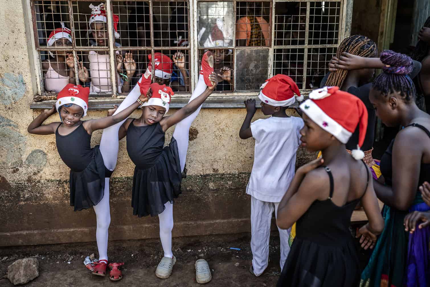 Young ballet students warm up