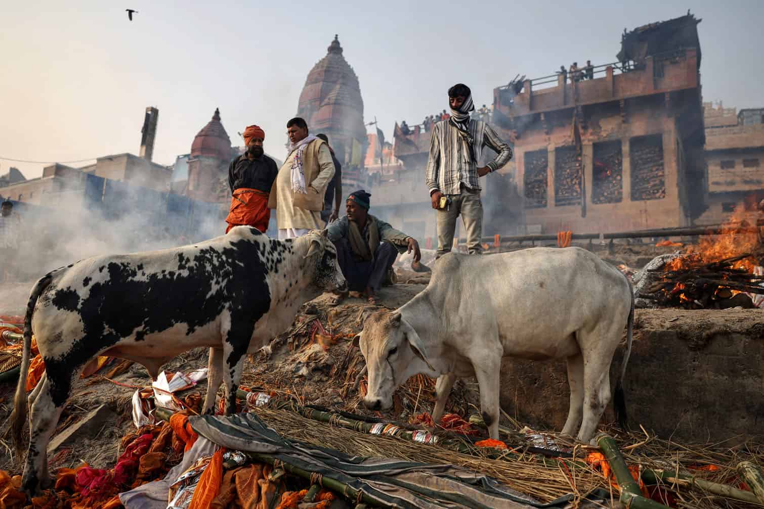 Relatives of the deceased gather for funeral rites