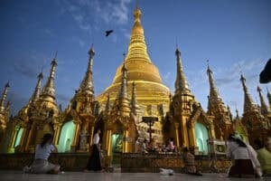 People pay their respects at Shwedagon Pagoda
