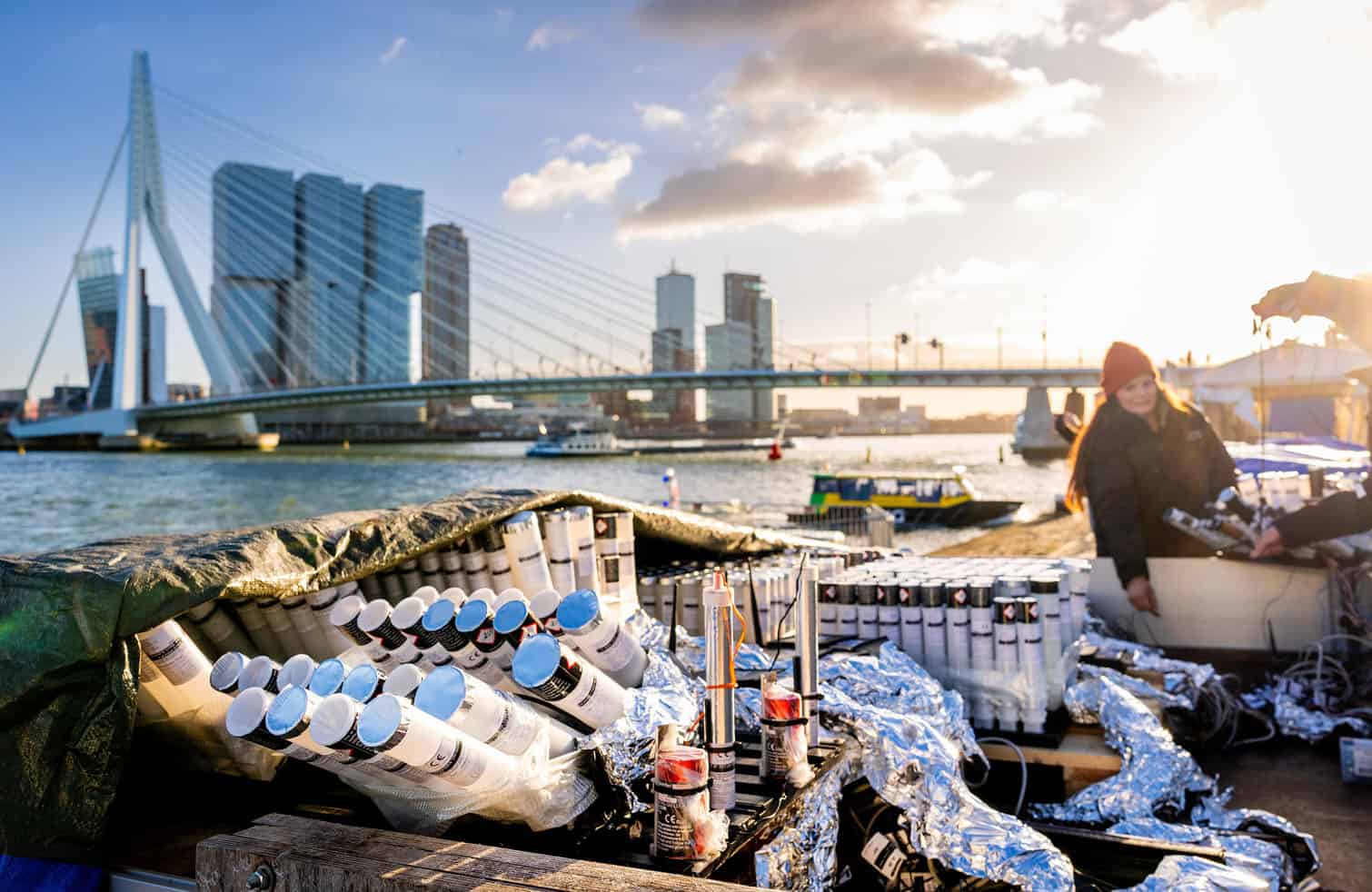 Rotterdam prepares for National Fireworks display on Erasmus Bridge