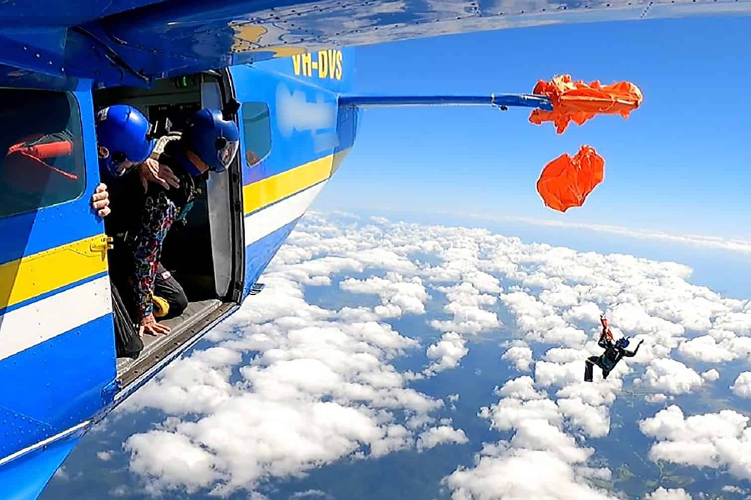 the moment a skydiver was left dangling thousands of metres in the air