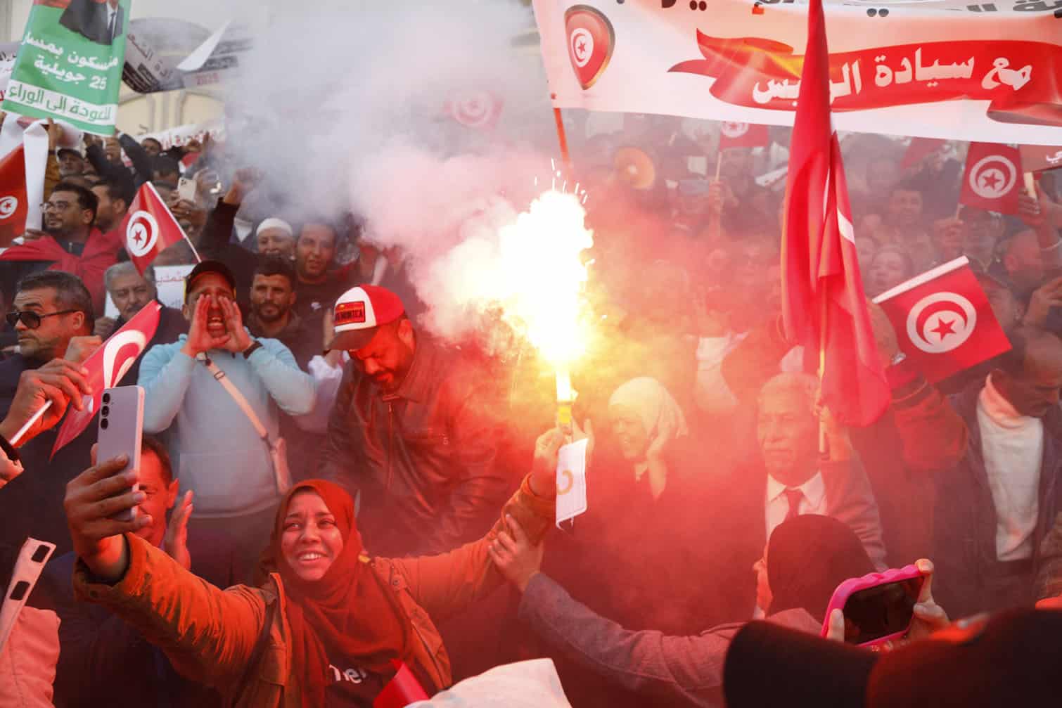 Supporters of Tunisian President Kais Saied
