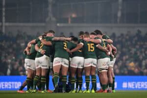 Springboks players in a huddle