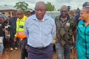 President Cyril Ramaphosa and Limpopo premier, Dr Phophi Constance Ramathuba at the scene of heavy downpours in Limpopo. Picture: supplied.