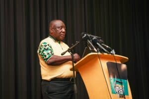 Cyril Ramaphosa speaks to ANC NEC members.