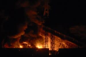 Picture of fire at Fuerte Tiuna, Venezuela's largest military complex, after a series of explosions in Caracas on January 3, 2026.