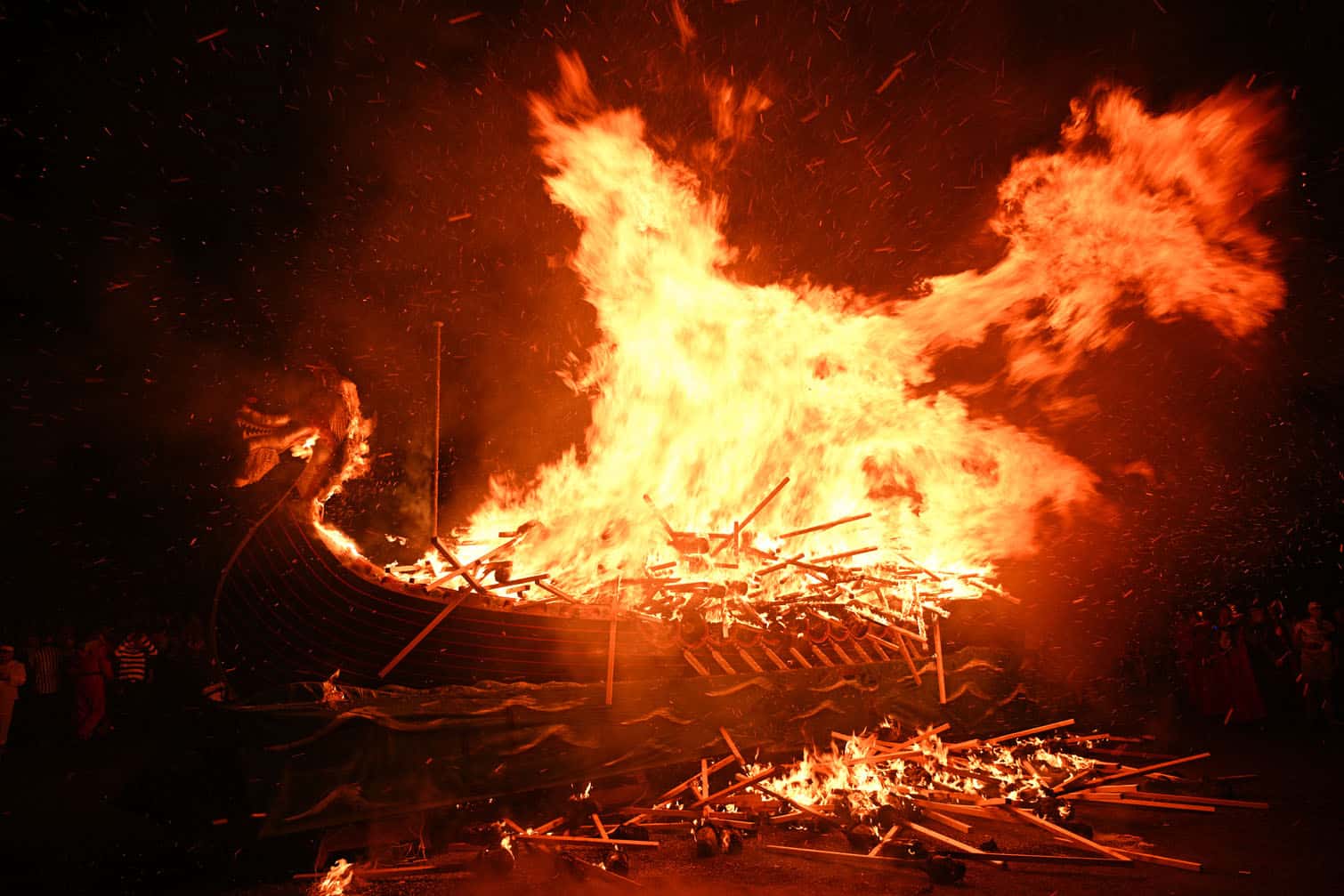 Viking galley longship burns in Lerwick