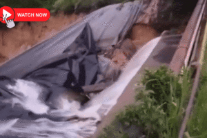 Screenshot of the failing Senteeko Dam wall.