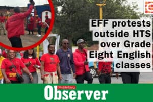 EFF protests outside HTS over Grade Eight English classes.