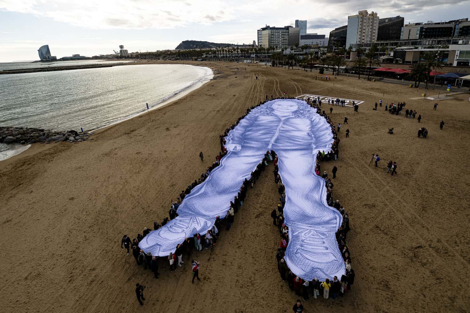 Giant portrait displayed in Barcelona to honor Palestinian child Hind Rajab