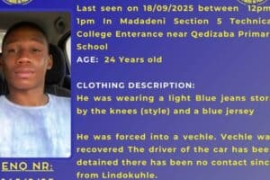 Lindokuhle Kantwela has been missing since September 18, 2025.