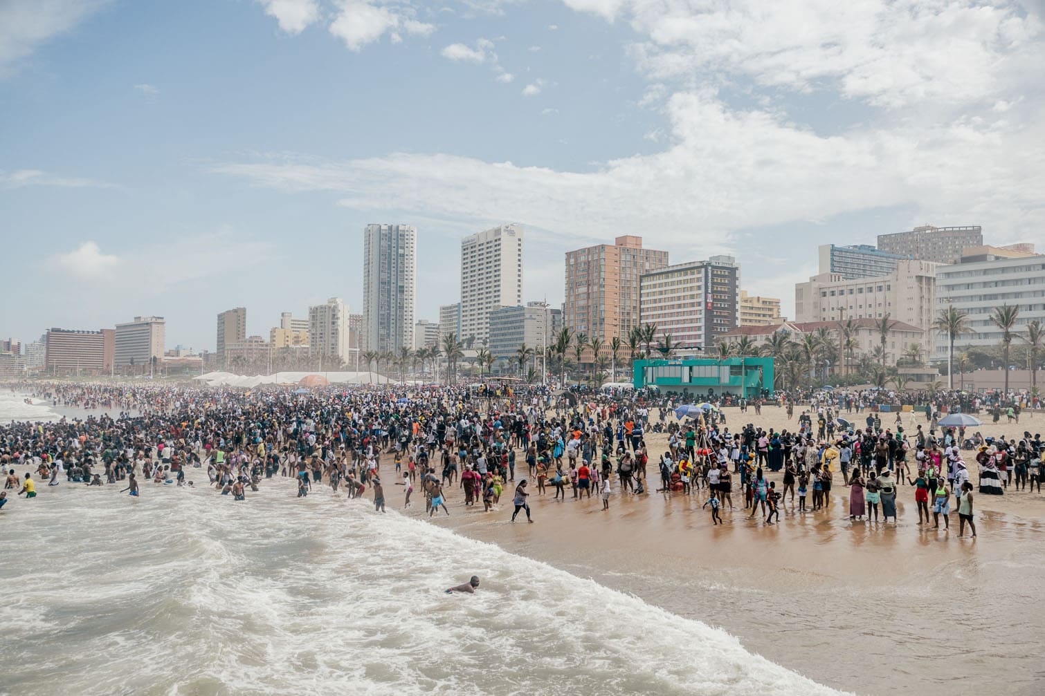 New Year's day revellers and holidaymakers gather at Durban North beach