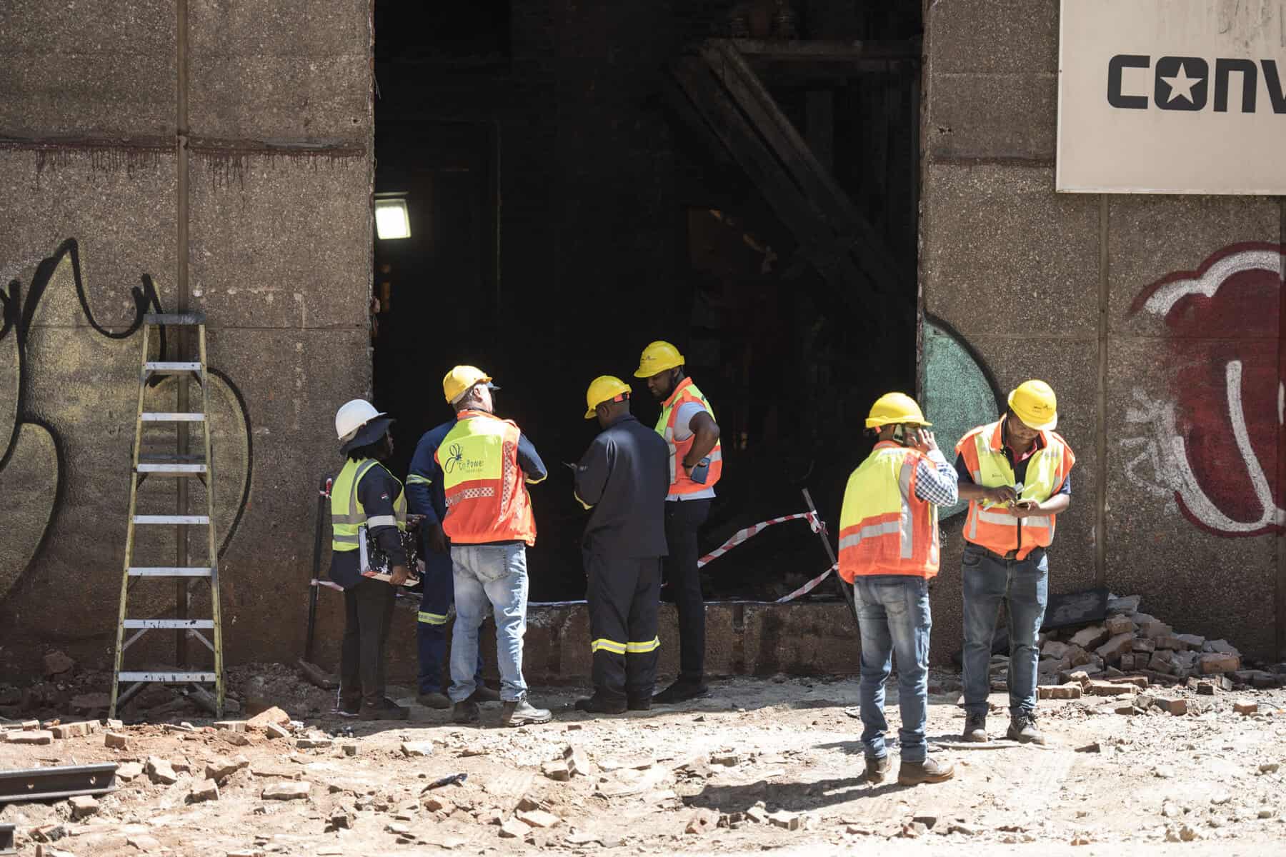 City Power employees at the Bree Substation, 10 February 2026, following an explosion and fire at the facility on Friday. Picture: Michel Bega/The Citizen