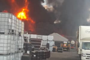 Germiston chemical fire factory and vehicles damaged.