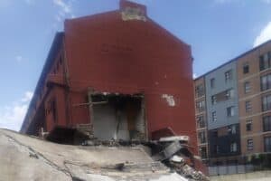 The scene of the blaze and collapse.