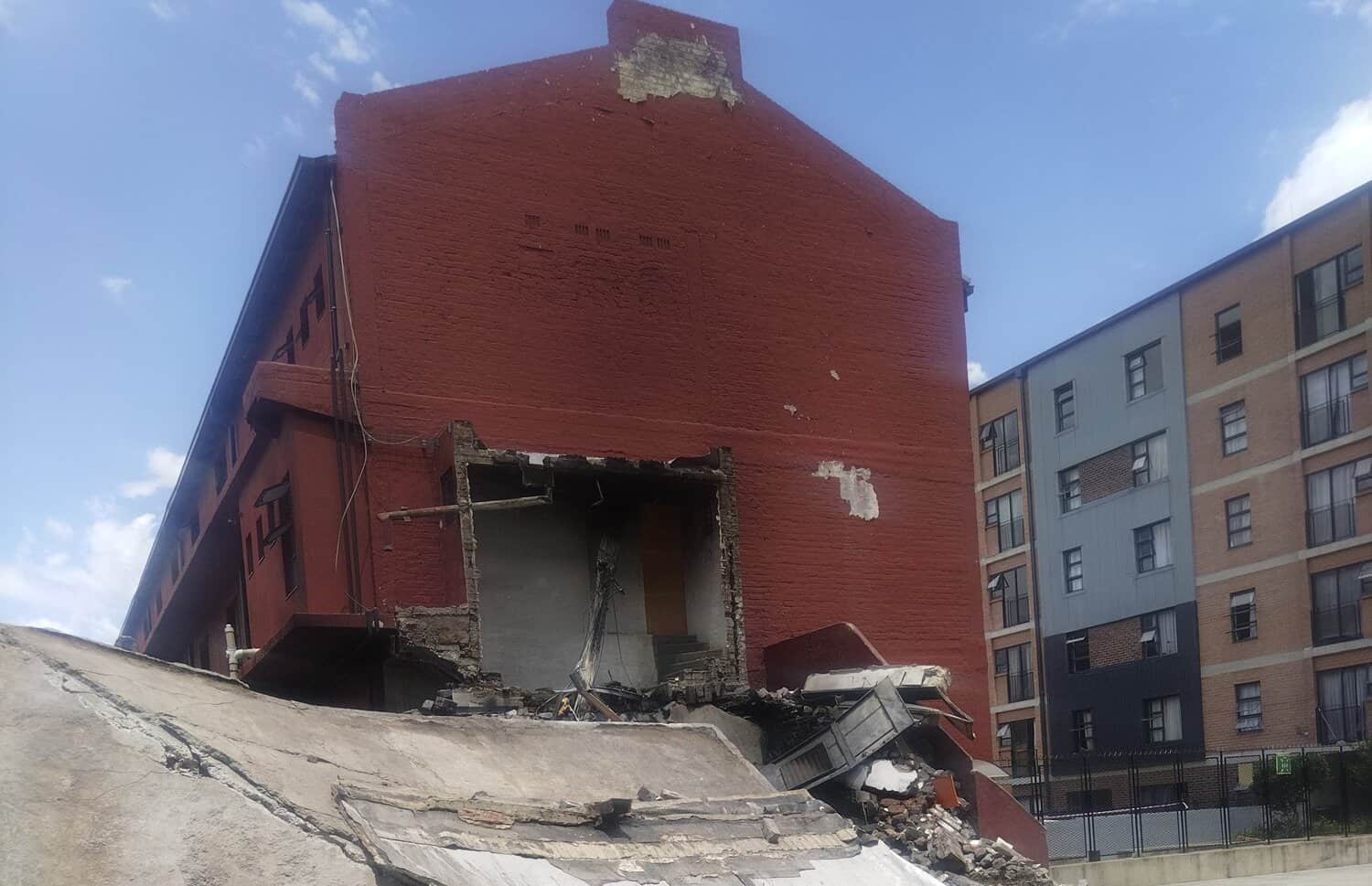 The scene of the blaze and collapse.