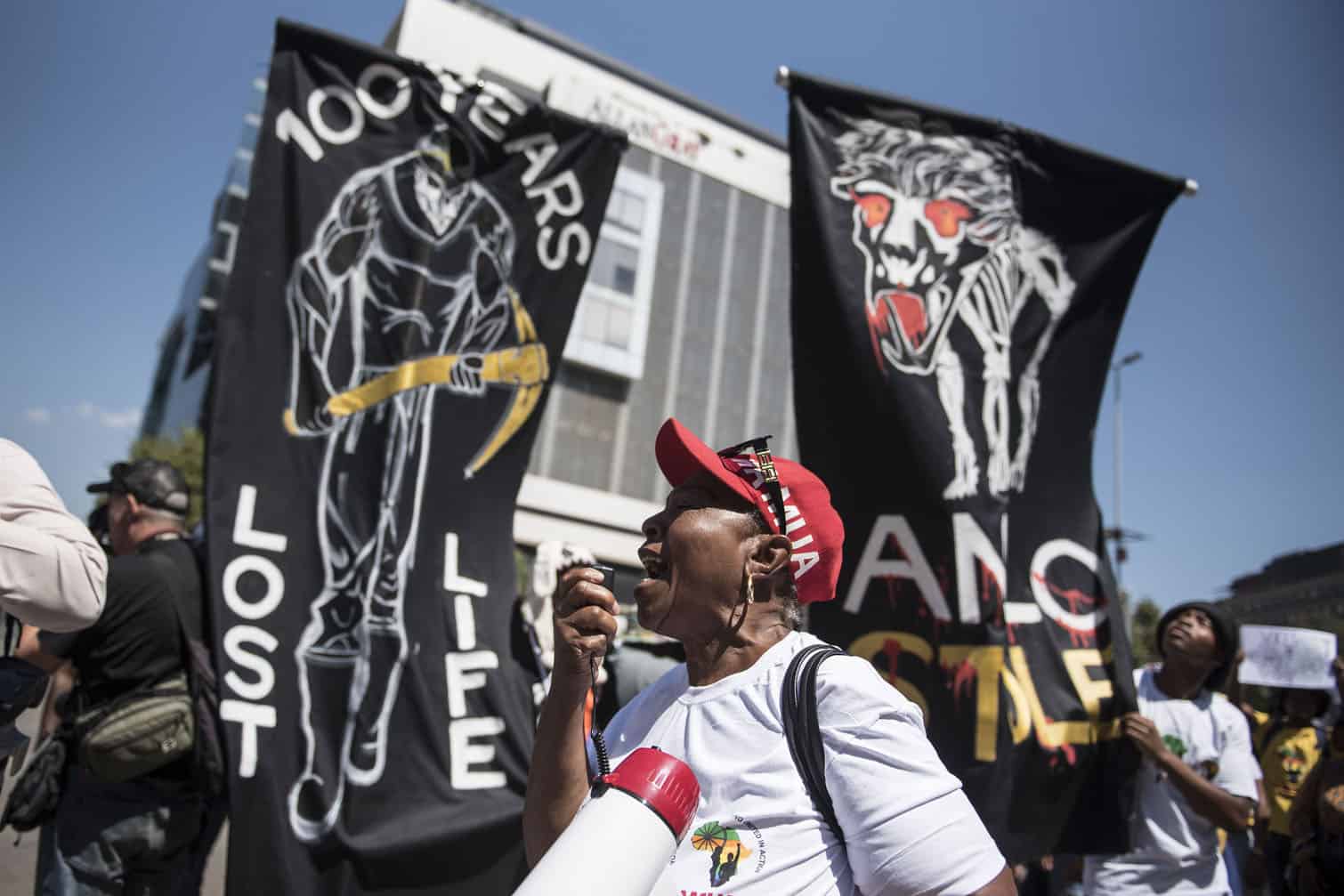 Protesters, made up of South African communities affected by mining demonstrate