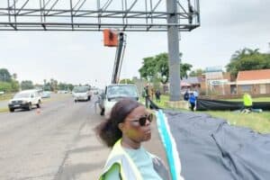 MMC for City Planning and Real Estate Nomadlozi Nkosi led the by-law enforcement blitz targeting illegal billboards in Sunward Park, Boksburg.