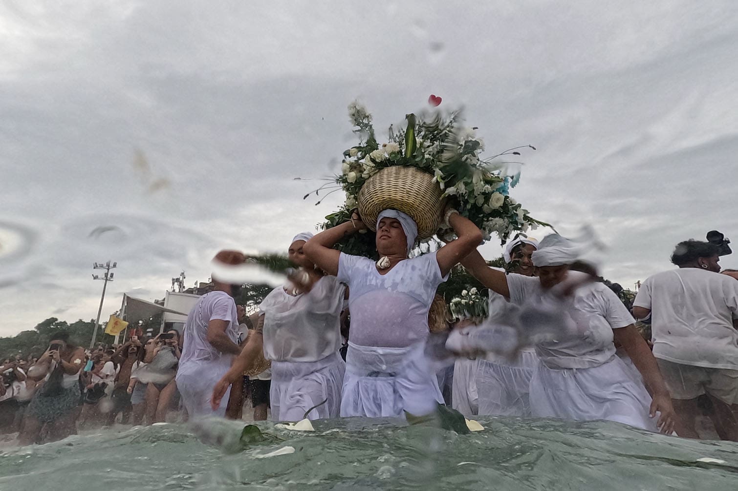 Worshippers take part in the traditional ceremony of Iemanja