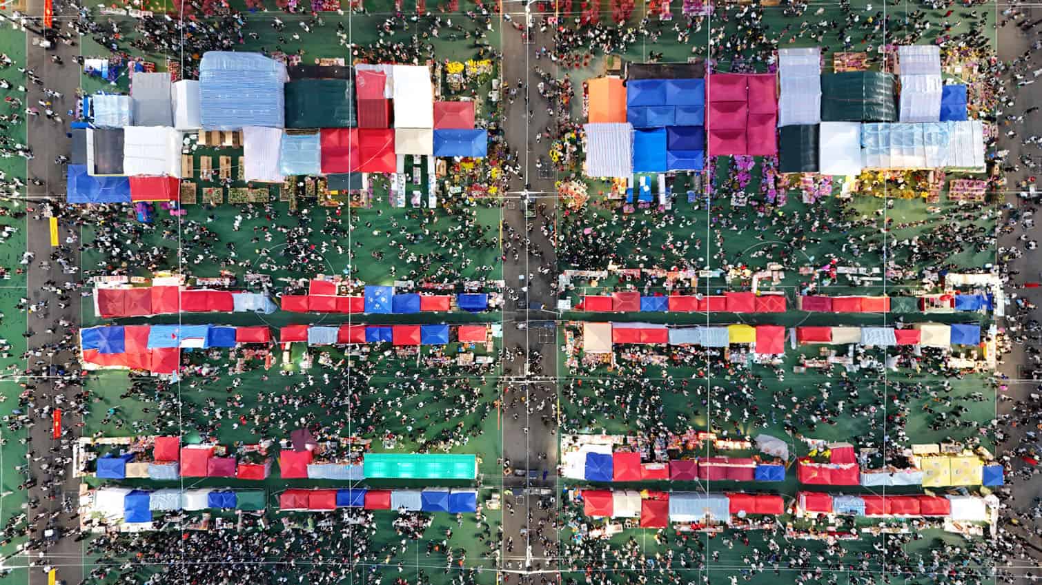 An aerial view shows people attending a Lunar New Year fair