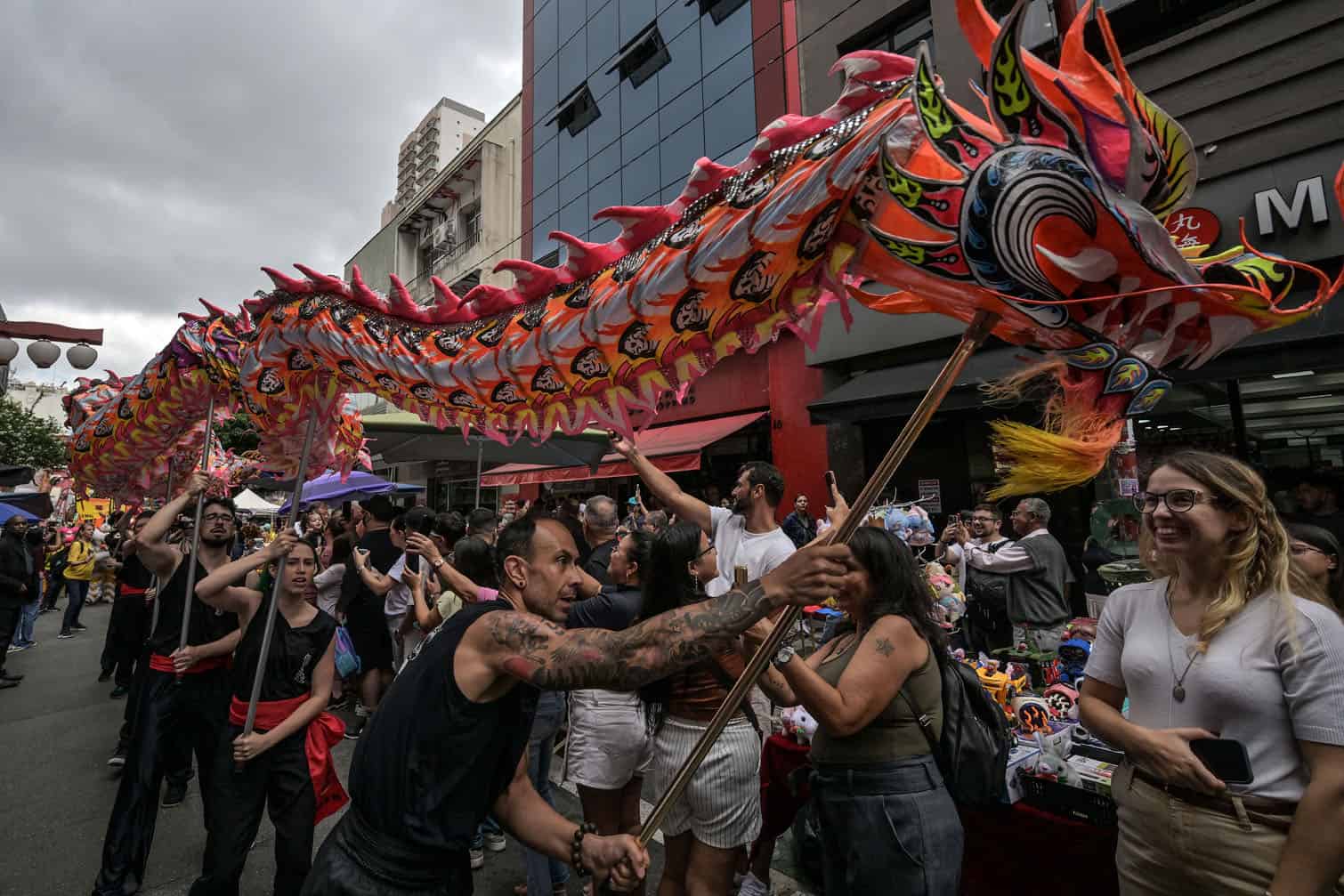 The dragon dance is performed during celebrations