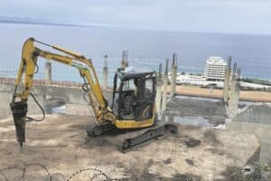 Going, going, gone. Demolition work has started on the eyesore on Erf 156.