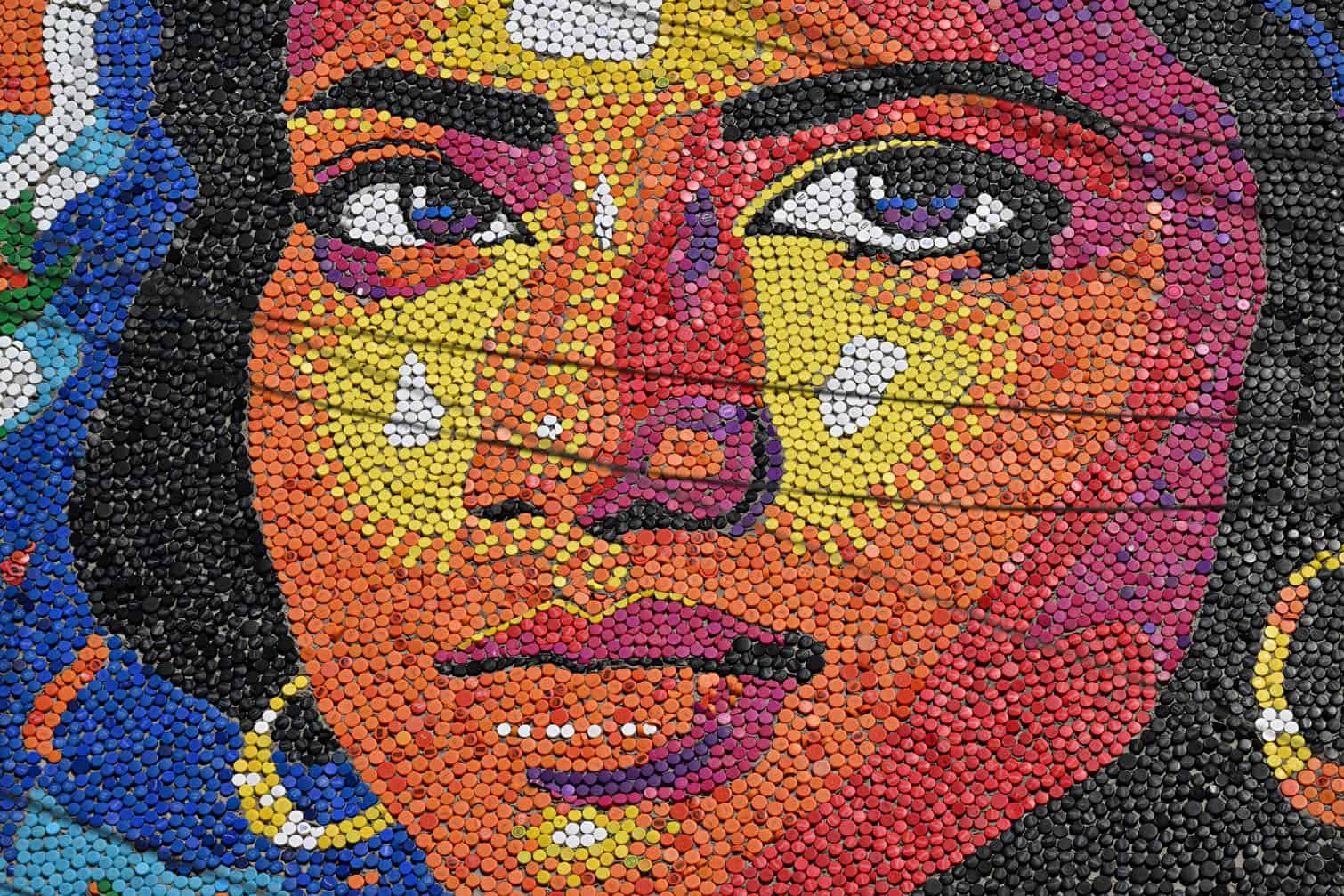 A mural made with plastic bottle caps
