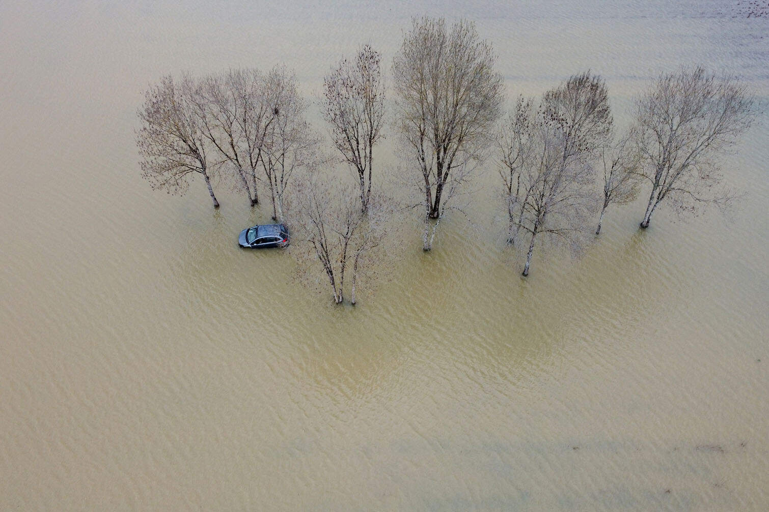 flooded area following heaving rains in Le Tourne