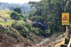 Heavy earth moving machinery clearing a section of the Sweetwater Stream in Umdloti on Friday, 6 February.