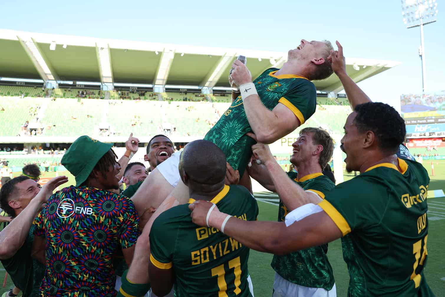 Ryan Oosthuizen of South Africa celebrates with team mates
