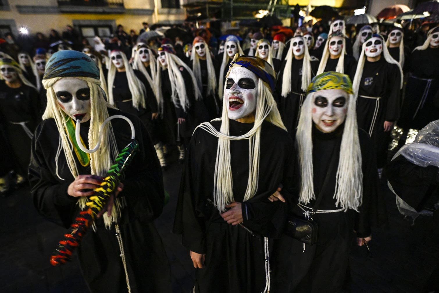 Women dressed up as 'Lamiak', mythological spirits
