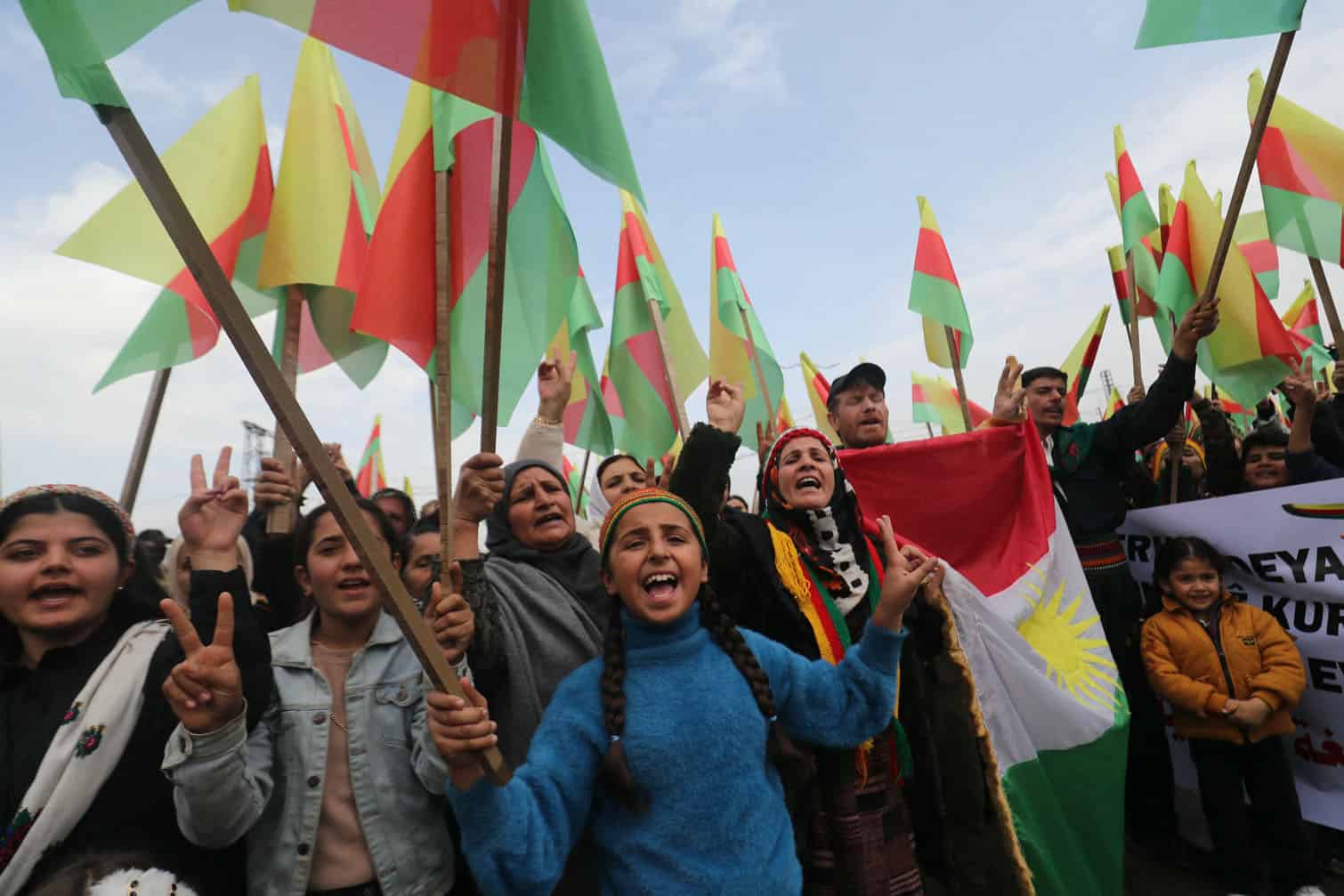 Syrian Kurds lift up flags