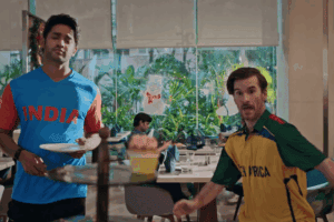 Two men running toward a cupcake India vs South Africa T20 chokers