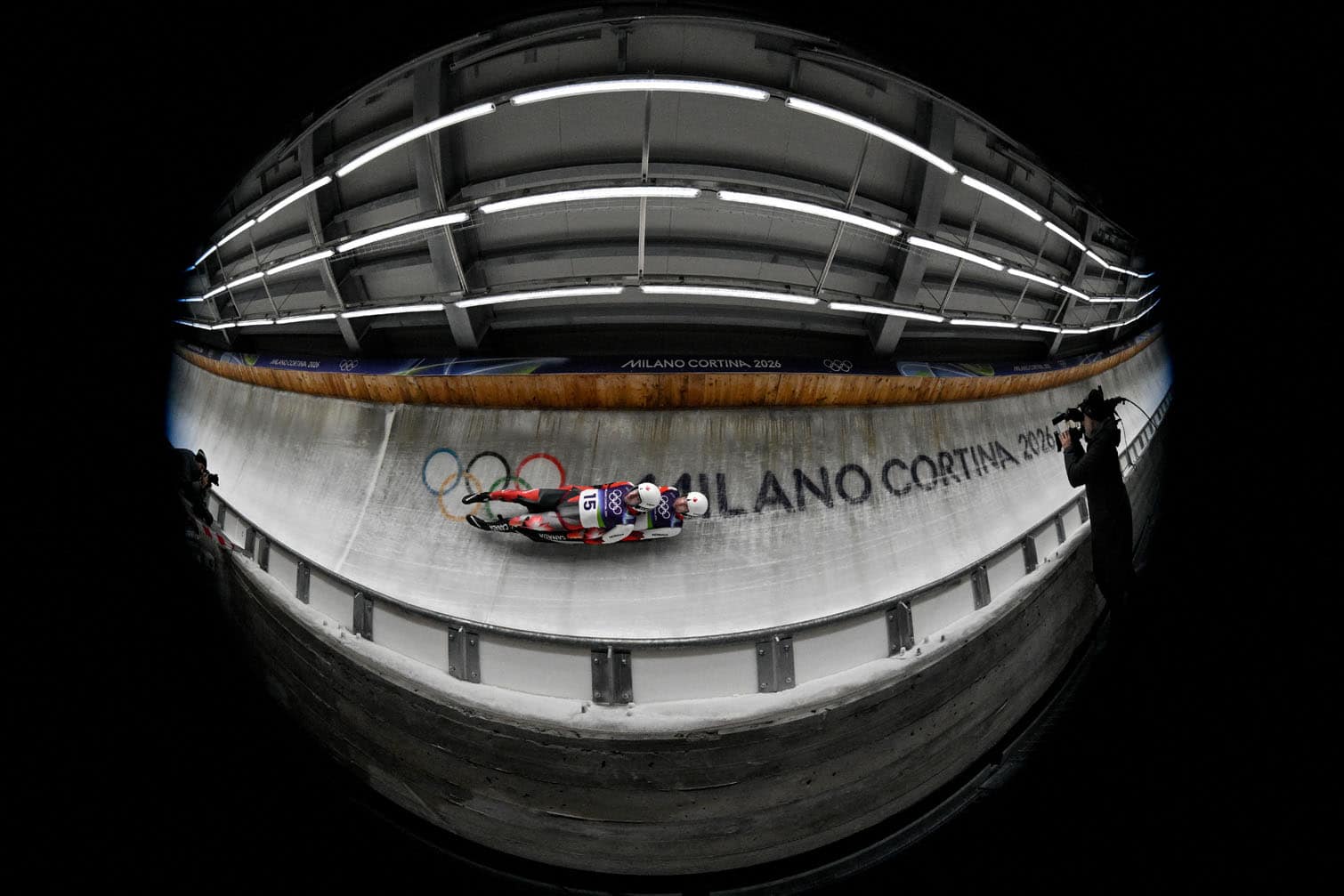 Canada's Devin Wardrope and Canda's Cole Zajanski compete in the luge