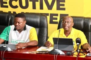 ANC Limpopo provincial secretary, Vhamusanda Reuben Madadzhe, together with Limpopo ANC provincial executive committee (PEC) spokesperson, Mathole Jimmy Machaka address the media on the upcoming 11th ANC Limpopo provincial elective conference
