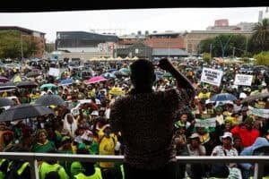 Supporters of various organisations during the People's March in Defence of Our Sovereignty and Democratic Gains at Mary Fitzgerald Square on March 21, 2026