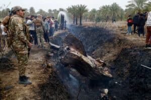 Fallen missile in Iraq amid the middle eastern war